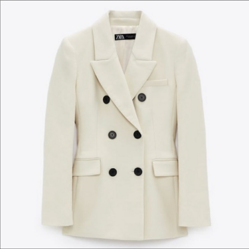Zara Blogger Fave Double Breasted Blazer White Ivory Like New
